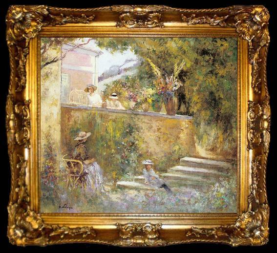 framed  Lebasque, Henri Nono and Marthe in the Garden with Madame Lebasque, ta009-2